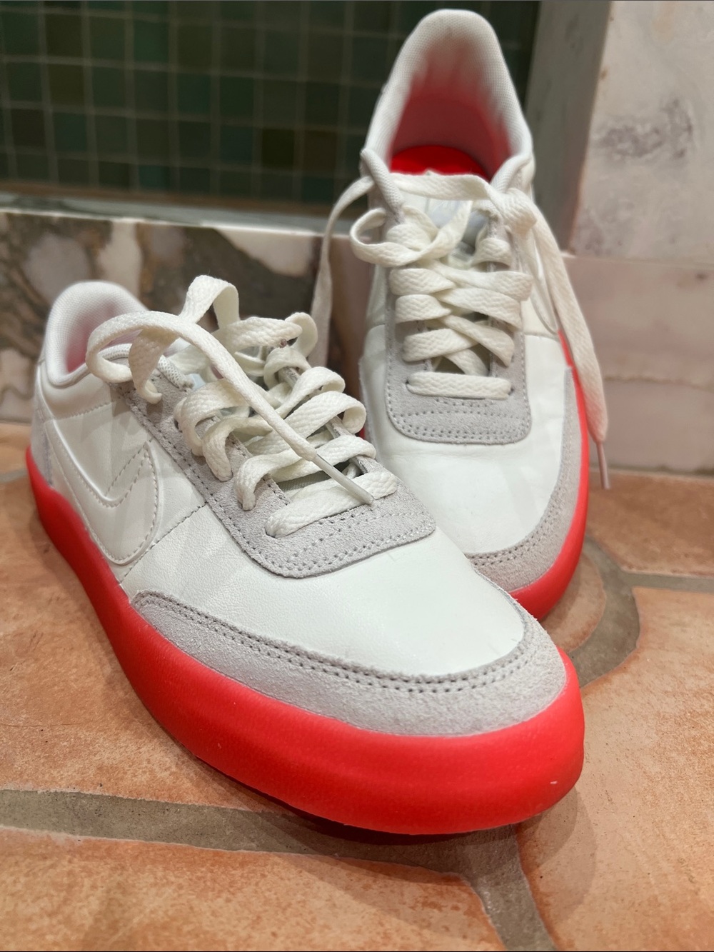 NWT Nike White Sneakers with Bright Red-Orange Sole